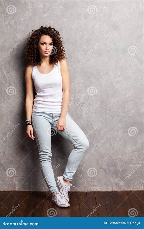 Full Body Portrait Of Happy Smiling Beautiful Young Woman Isolated