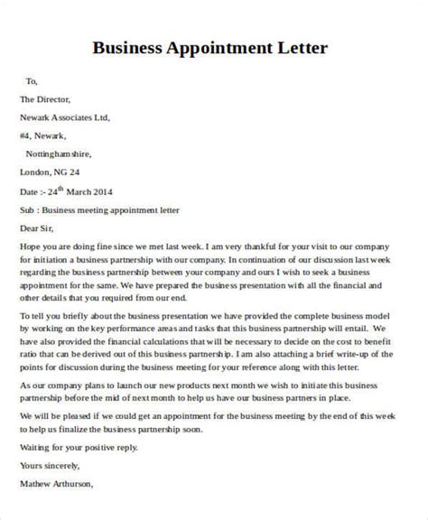 sample business appointment letter  examples  word
