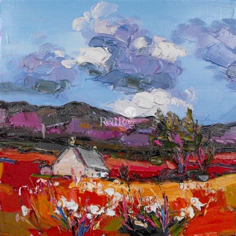 Judith Bridgland Big Clouds Over Cottage Scottish Painting