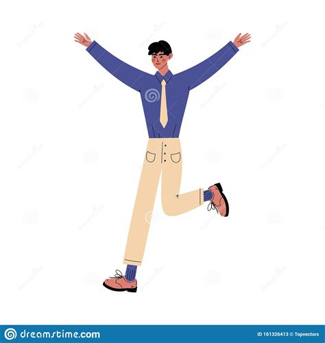 Guy Stands Raising His Hands Ang Leg Up Cartoon Vector Illustration Stock Vector Illustration