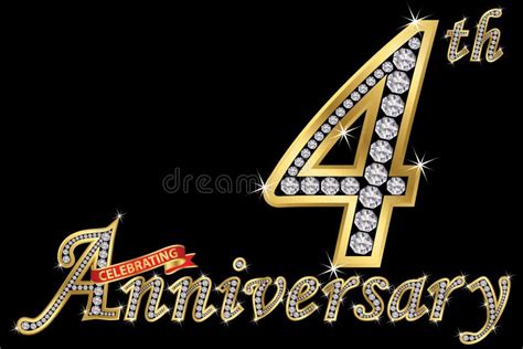Celebrating 4th Anniversary Golden Sign With Diamonds Vector I Stock
