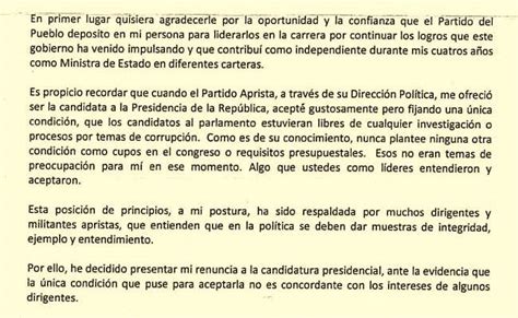Carta De Renuncia A Partido Politico Peru Otosection