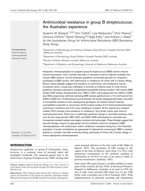 Pdf Antimicrobial Resistance In Group B Streptococcus The Australian Experience
