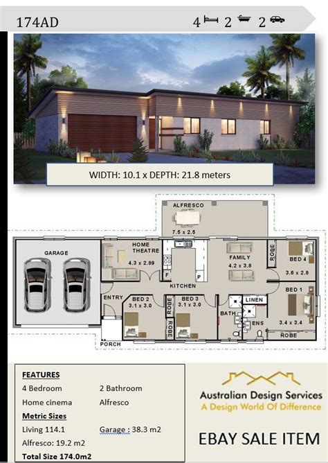The open floor plan offers two bedrooms and two and a half baths upstairs with another bath as well as two outdoor showers downstairs, all covering about 1,700 square feet. Narrow 10.1 metre frontage house design | 174AD House Plan ...