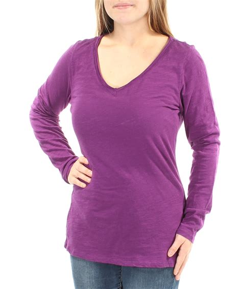 Inc 25 Womens 1313 Purple V Neck Long Sleeve Casual Top L Bb Ebay