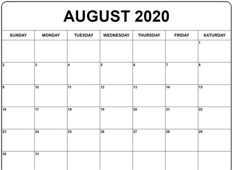 August 2020 Calendar Printable Printable Word Searches