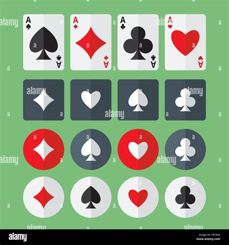 Four Aces Playing Cards And Suits Flat Icons Stock Vector Image And Art