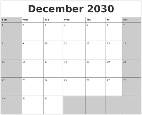 December 2030 Calanders