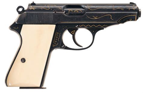 Attractive Gold And Silver Inlaid Walther Model Pp Semi Automatic