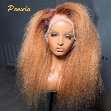 250 high density honey blonde kinky straight 13x4 lace front human hair wigs 27 colored lace