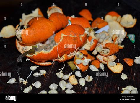 Mandarin Peels And Seeds Stock Photo Alamy