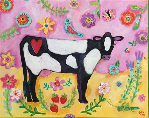 Folk Art Cow Painting On Canvas With Images Cute Paintings Cow