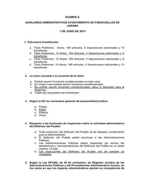 Examen A Auxiliares Administrativos Ayuntamiento De