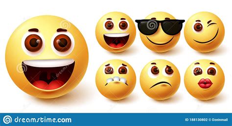 Emojis Smiley Vector Set Emoji Smileys Cute Yellow Face In Different
