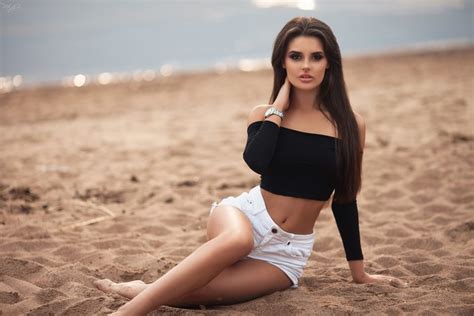 X Girls Model Hd Brunette Sand Beach Outdoors Depth Of