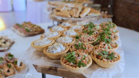 Catering Table In A Restaurant With Appetizers At An Event Wedding