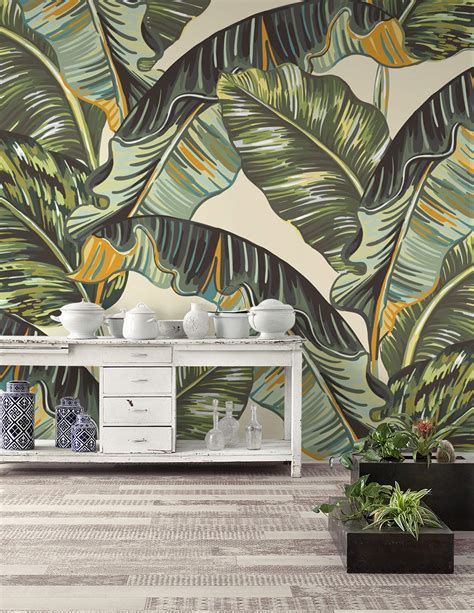 Buy Murwall Leaf Wallpaper Banana Leaf Wall Mural Vintage Leaves Wall