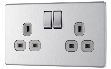 Colours 13a Brushed Steel Switched Double Socket Departments Diy At Bandq
