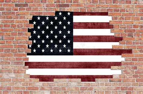 Aged Brick Wall With Flag Of Usa Stock Photo Image Of Dirty Album