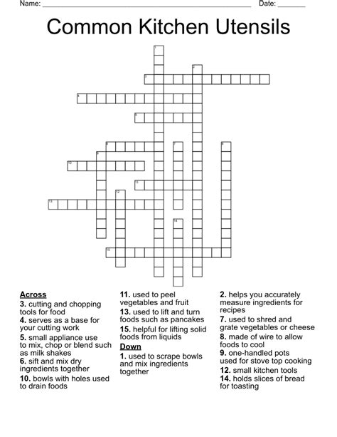 Kitchen Utensils Crossword Puzzle Answers Wow Blog