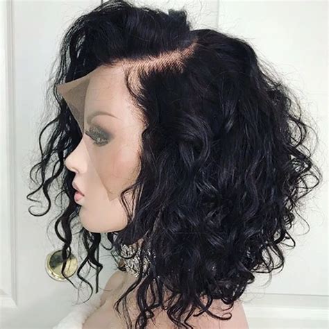 Lace Front Human Hair Bob Wigs For Women Pre Plucked With Black Remy Hair 130 Wavy Short Wigs