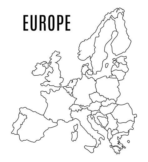 Europe Map Outline With The Country Name In Black And White On A White