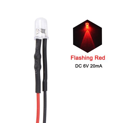 10pcs Dc 6v 5mm Pre Wired Led Flashing Red Round Top Clear Lens With