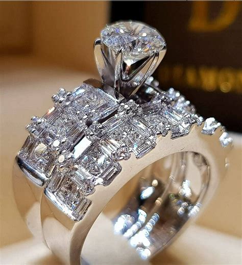 Boho Female Crystal Zircon Wedding Ring Set Silver Finger Ring Promise