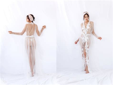 Sheer Robe Bridal Robe Long Robe See Through Robe Bridal Etsy