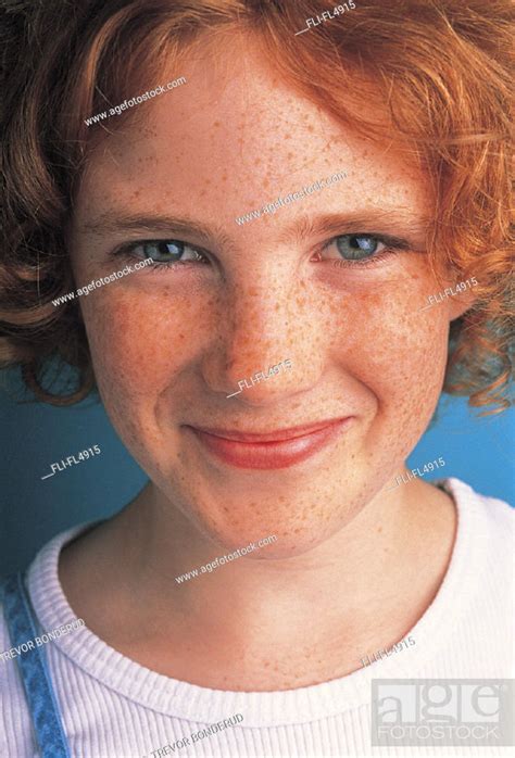 Portrait Twelve Year Old Girl With Freckles Stock Photo Picture And