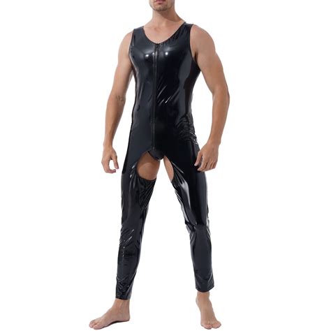 Buy Zdhoor Men One Piece Wet Look Pvc Leather Bodysuit Leotard Zipper