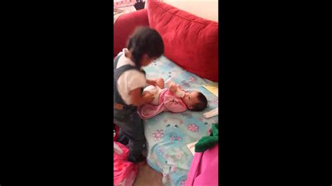 4 Year Old Changing Baby Sisters Diaper Youtube