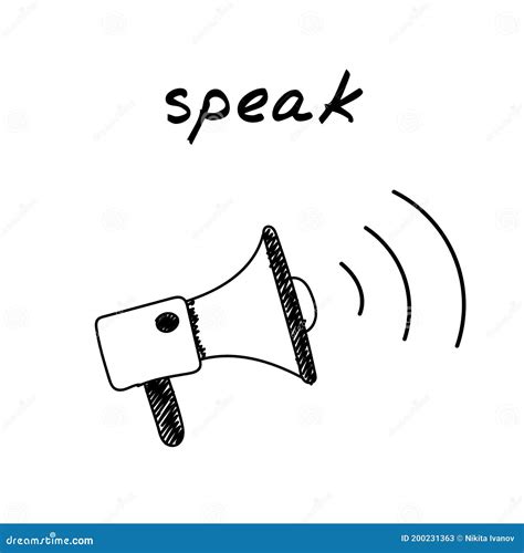 Megaphone Speaker Handdrawn Illustration Cartoon Vector Clip Art Of Loudspeaker Black And