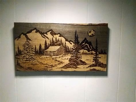 Pyrography Wood Burning Art Mountain Abstact Pine Scene Etsy In 2021