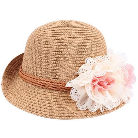 Spring Summer Retail Children Flower Dome Straw Hat Baby Girls Beach