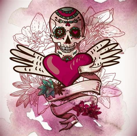 Flower Skull With Heart Background Vector Eps Uidownload