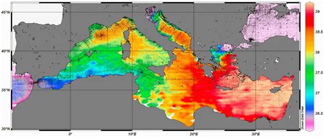 Salinity Map Of The Mediterranean Sea Source Ocean Data View