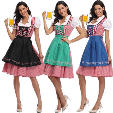 Woman Oktoberfest Plaid Dirndl Dress German Bavarian Beer Wench
