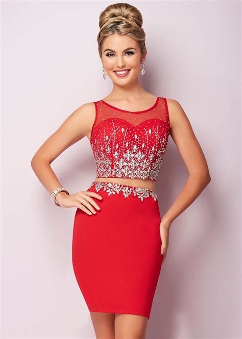 Hannah S 27104 Beaded Stretch Two Piece Dress Homecoming Dresses