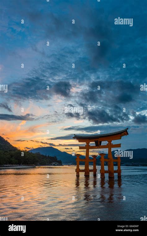Sunset At The Famous Floating Torii Gate Of The Itsukushima Shrine On