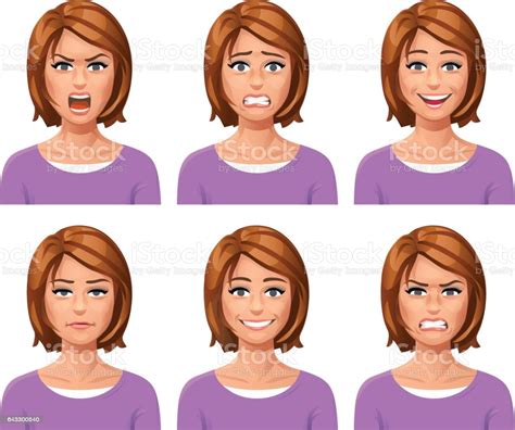Woman Facial Expressions Stock Illustration - Download Image Now - iStock