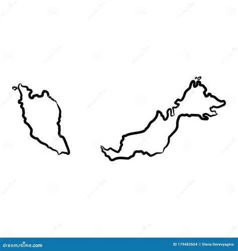 Malaysia Map From The Contour Black Brush Lines Different Thickness On