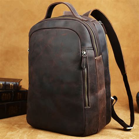 Cool Coffee Leather Mens Backpack Large Vintage Large Travel Backpack