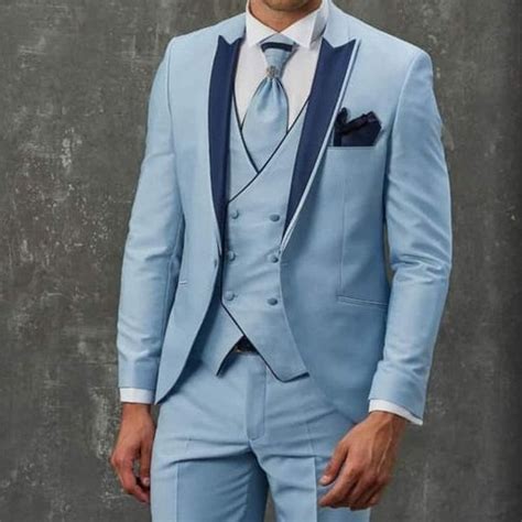 Men Suits Luxury Designer Sky Blue Suits 3 Piece Suits Etsy