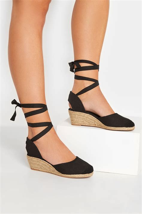 Black Lace Up Espadrille Wedges In Wide E Fit And Extra Wide Eee Fit