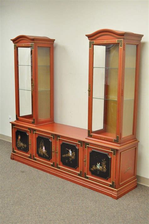 10 best lighted curio cabinets of april 2021. Vintage Jasper Oriental Chinoiserie Red Display China ...