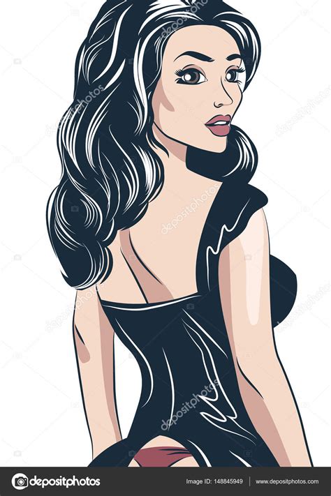 Beautiful Woman In Negligee Stands Back Pin Up Classic Sexy Girl Stock Vector Image By