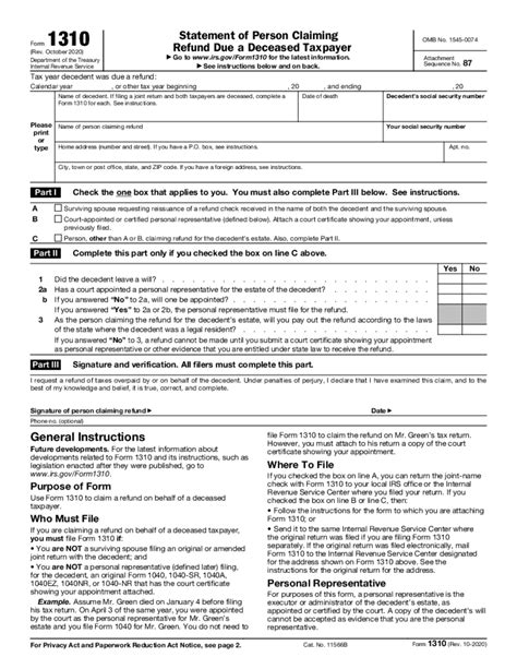 Irs Form 1310 Printable 2020 2021 Blank Sample To Fill Out Online