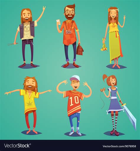 Subculture Hipster People Cartoon Figures Set Vector Image