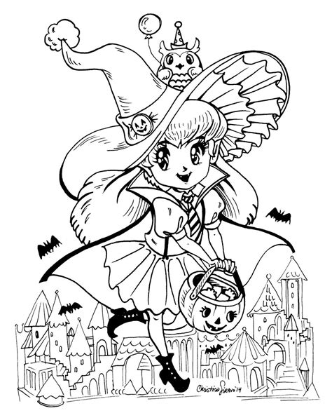 Childrens Halloween Coloring Page Anime Style Digital Etsy